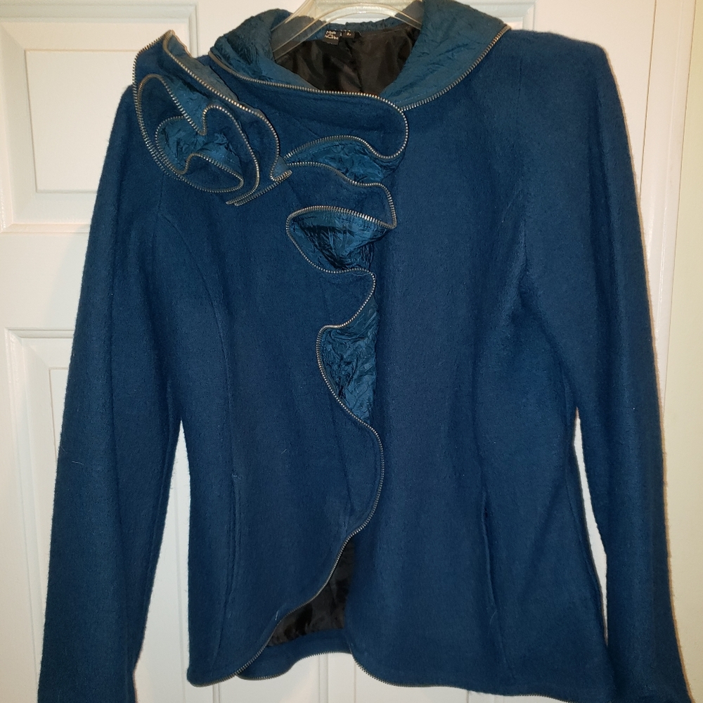 Blue 2 piece skirt suit made in China for CoVelo clothing Inc